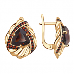 Золотые серьги Александра кл2985а-34ск-к с фианитом и гранатом кл2985а-34ск-к фото