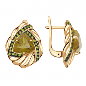 Золотые серьги Александра с ситаллом цвета Султанит и фианитом кл2985а-48ск-са кл2985а-48ск-са фото