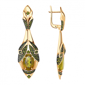 Золотые серьги Александра кл2992а-48ск-са с фианитом и султанитом кл2992а-48ск-са фото