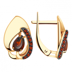 Золотые серьги Александра кл3002а-2ск-к с фианитом и гранатом кл3002а-2ск-к фото