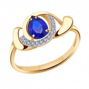 Золотое кольцо Александра кл3003-27ск с фианитом и гидротермальным сапфиром кл3003-27ск фото