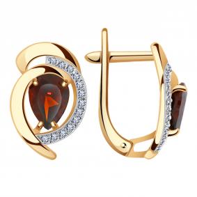 Золотые серьги Александра кл3003а-2ск с фианитом и гранатом кл3003а-2ск фото