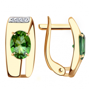 Золотые серьги Александра кл3008а-26ск с фианитом и турмалином кл3008а-26ск фото