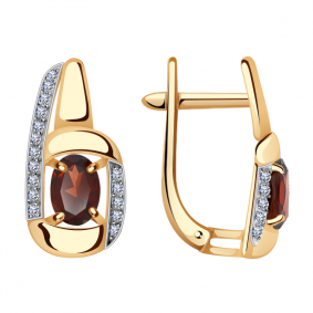 Золотые серьги Александра кл3012а-2ск с фианитом и гранатом кл3012а-2ск фото