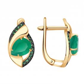 Золотые серьги Александра кл3014а-12ск-з с фианитом и агатом кл3014а-12ск-з фото