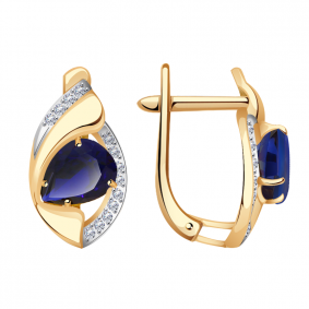 Золотые серьги Александра кл3014а-27ск с фианитом и сапфировым корундом кл3014а-27ск фото