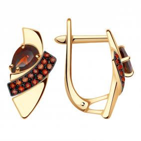Золотые серьги Александра кл3017а-2ск-к с фианитом и гранатом кл3017а-2ск-к фото