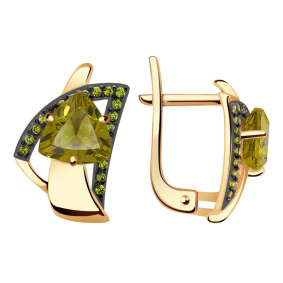 Золотые серьги Александра с ситаллом цвета Султанит и фианитом кл3022а-48ск-са кл3022а-48ск-са фото