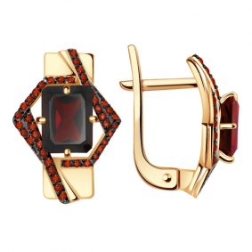 Золотые серьги Александра кл3064а-1-2ск-к с фианитом и гранатом кл3064а-1-2ск-к фото