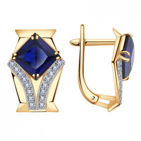 Золотые серьги Александра кл3065а-27ск с фианитом и гидротермальным сапфиром кл3065а-27ск фото