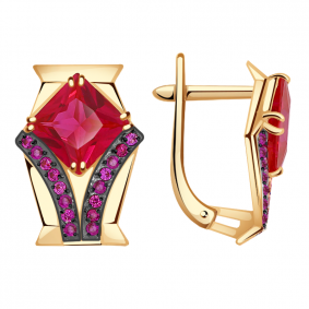 Золотые серьги Александра кл3065а-30ск-р с фианитом и рубиновым корундом кл3065а-30ск-р фото