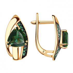 Золотые серьги Александра кл3069а-26ск-з с фианитом и турмалином кл3069а-26ск-з фото
