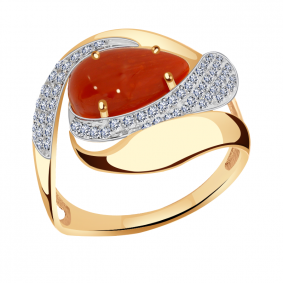 Золотое кольцо Александра кл3074-14ск с фианитом и кораллом кл3074-14ск фото