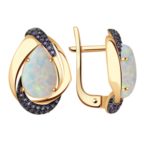 Золотые серьги Александра кл3074а-15ск-си с фианитом и опалом кл3074а-15ск-си фото