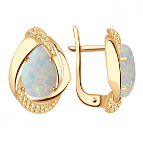 Золотые серьги Александра кл3074а-15ск с фианитом и опалом кл3074а-15ск фото