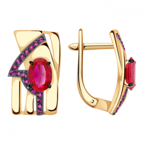 Золотые серьги Александра кл3077а-30ск-р с фианитом и рубиновым корундом кл3077а-30ск-р фото