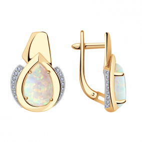 Золотые серьги Александра кл3081а-15ск-1 с фианитом и опалом кл3081а-15ск-1 фото