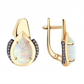 Золотые серьги Александра кл3081а-15ск-ш с фианитом и опалом кл3081а-15ск-ш фото