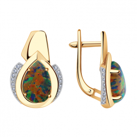 Золотые серьги Александра кл3081а-15ск с фианитом и опалом кл3081а-15ск фото