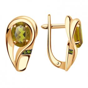 Золотые серьги Александра кл3090а-48ск-са с фианитом и султанитом кл3090а-48ск-са фото