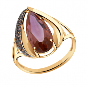 Золотое кольцо Александра с ситаллом цвета Родолит и фианитом кл3093-86ск-си кл3093-86ск-си фото