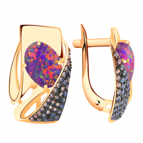 Золотые серьги Александра кл3097а-15ск-си-1 с фианитом и опалом кл3097а-15ск-си-1 фото