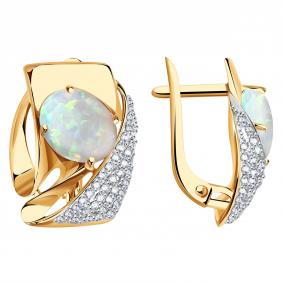 Золотые серьги Александра кл3097а-15ск с фианитом и опалом кл3097а-15ск фото