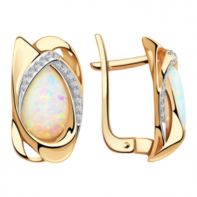 Золотые серьги Александра кл3105а-15ск с фианитом и опалом кл3105а-15ск фото