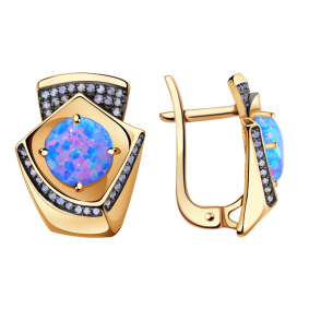 Золотые серьги Александра кл3111а-15ск-си с фианитом и опалом кл3111а-15ск-си фото