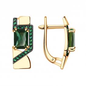 Золотые серьги Александра кл3112а-26ск-з с фианитом и турмалином кл3112а-26ск-з фото