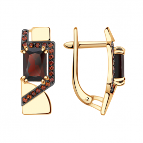 Золотые серьги Александра кл3112а-2ск-к с фианитом и гранатом кл3112а-2ск-к фото