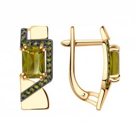 Золотые серьги Александра с ситаллом цвета Султанит и фианитом кл3112а-48ск-са кл3112а-48ск-са фото