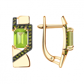 Золотые серьги Александра кл3112а-5ск-са с фианитом и хризолитом кл3112а-5ск-са фото