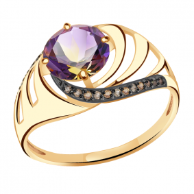 Золотое кольцо Александра кл3115-49ск-ш с фианитом и аметрином кл3115-49ск-ш фото