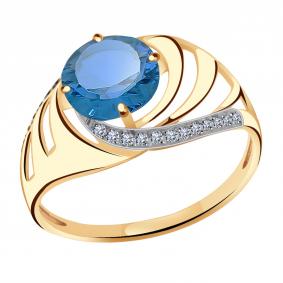 Золотое кольцо Александра с ситаллом цвета Лондон топаз и фианитом кл3115-58ск кл3115-58ск фото