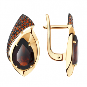 Золотые серьги Александра кл3123а-2ск-к с фианитом и гранатом кл3123а-2ск-к фото