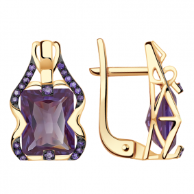 Золотые серьги Александра кл3126а-9ск-си с фианитом и александритом кл3126а-9ск-си фото