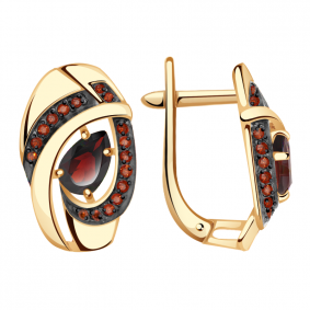 Золотые серьги Александра кл3128а-2ск-к с фианитом и гранатом кл3128а-2ск-к фото