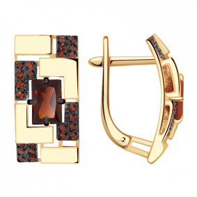 Золотые серьги Александра кл3132а-2ск-к с фианитом и гранатом кл3132а-2ск-к фото