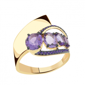 Золотое кольцо Александра кл3134-3ск-си с фианитом и аметистом кл3134-3ск-си фото