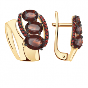 Золотые серьги Александра кл3134а-2ск-к с фианитом и гранатом кл3134а-2ск-к фото