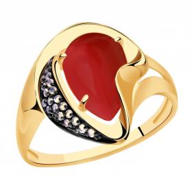 Золотое кольцо Александра кл3148-14ск-ш с фианитом и кораллом кл3148-14ск-ш фото