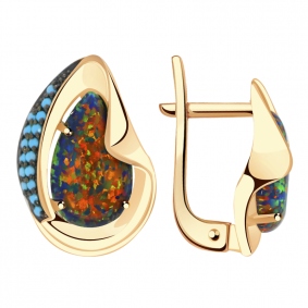 Золотые серьги Александра кл3148а-15ск-г с фианитом и опалом кл3148а-15ск-г фото