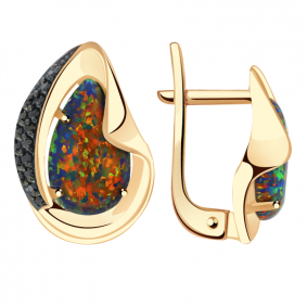 Золотые серьги Александра кл3148а-15ск-ч с фианитом и опалом кл3148а-15ск-ч фото