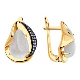 Золотые серьги Александра кл3148а-15ск-ш с фианитом и опалом кл3148а-15ск-ш фото