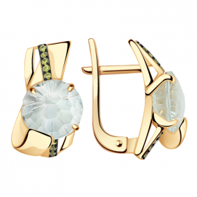 Золотые серьги Александра кл3155а-13ск-са с фианитом и кварцем кл3155а-13ск-са фото