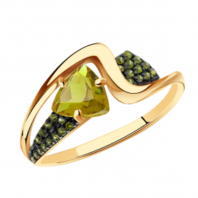 Золотое кольцо Александра с ситаллом цвета Султанит и фианитом кл3167-48ск-са кл3167-48ск-са фото