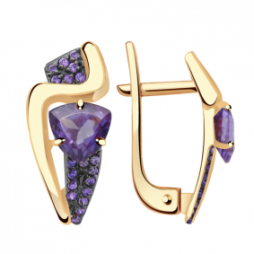 Золотые серьги Александра кл3167а-9ск-си с фианитом и александритом кл3167а-9ск-си фото