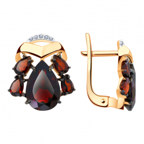 Золотые серьги Александра кл3190а-2ск с фианитом и гранатом кл3190а-2ск фото