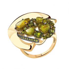 Золотое кольцо Александра с ситаллом цвета Султанит и фианитом кл3198-48ск-са кл3198-48ск-са фото